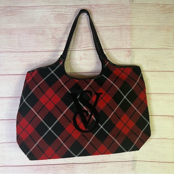 Victoria's Secret Handbags - Victoria’s‎ Secret Plaid Sherpa Logo Travel Tote